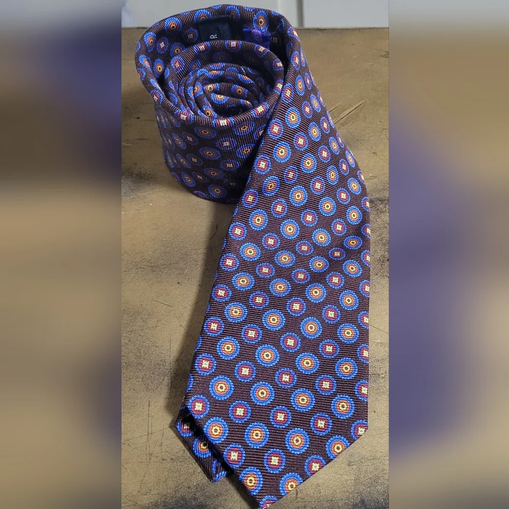 Ted Baker London Tie, USA Made, 100% Silk, Men, Multi Colors, Party,Quiet Luxury
